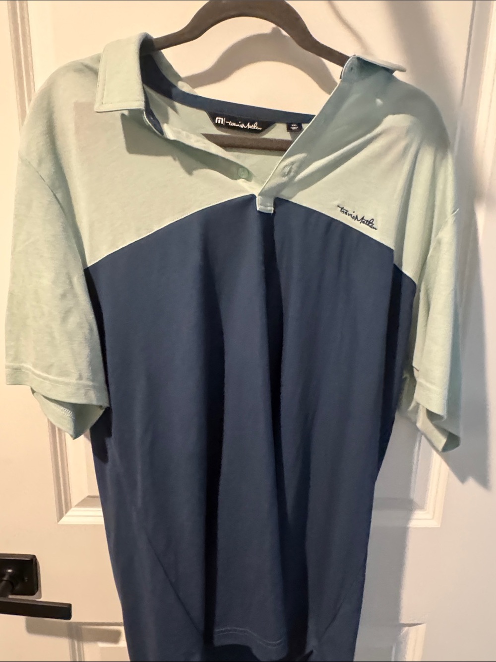 Travis Mathew Mint and Navy Colorblock Polo XXL
